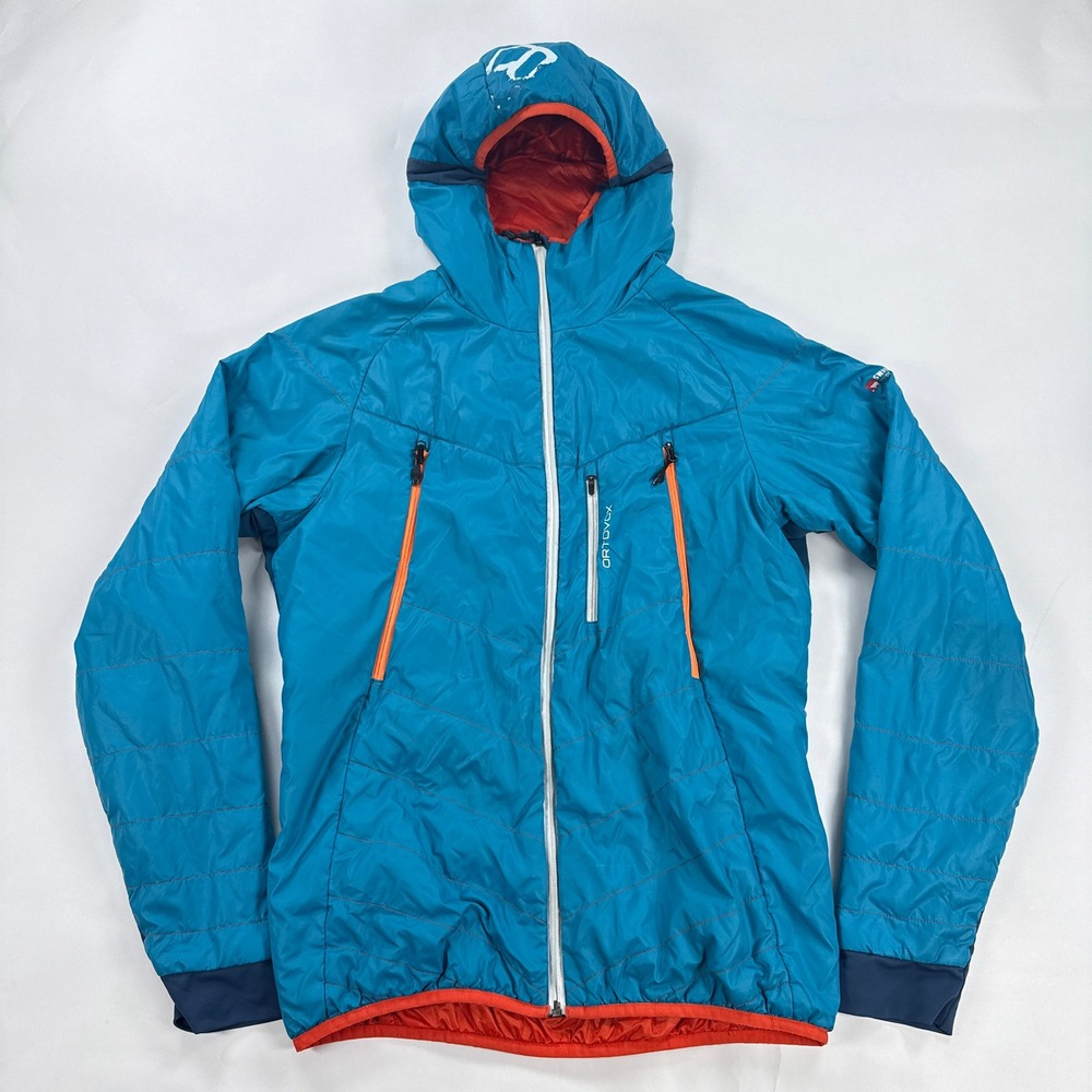 Ortovox Jacket Mens Medium Blue Orange Swisswool Insulated Hooded Hybrid Ski